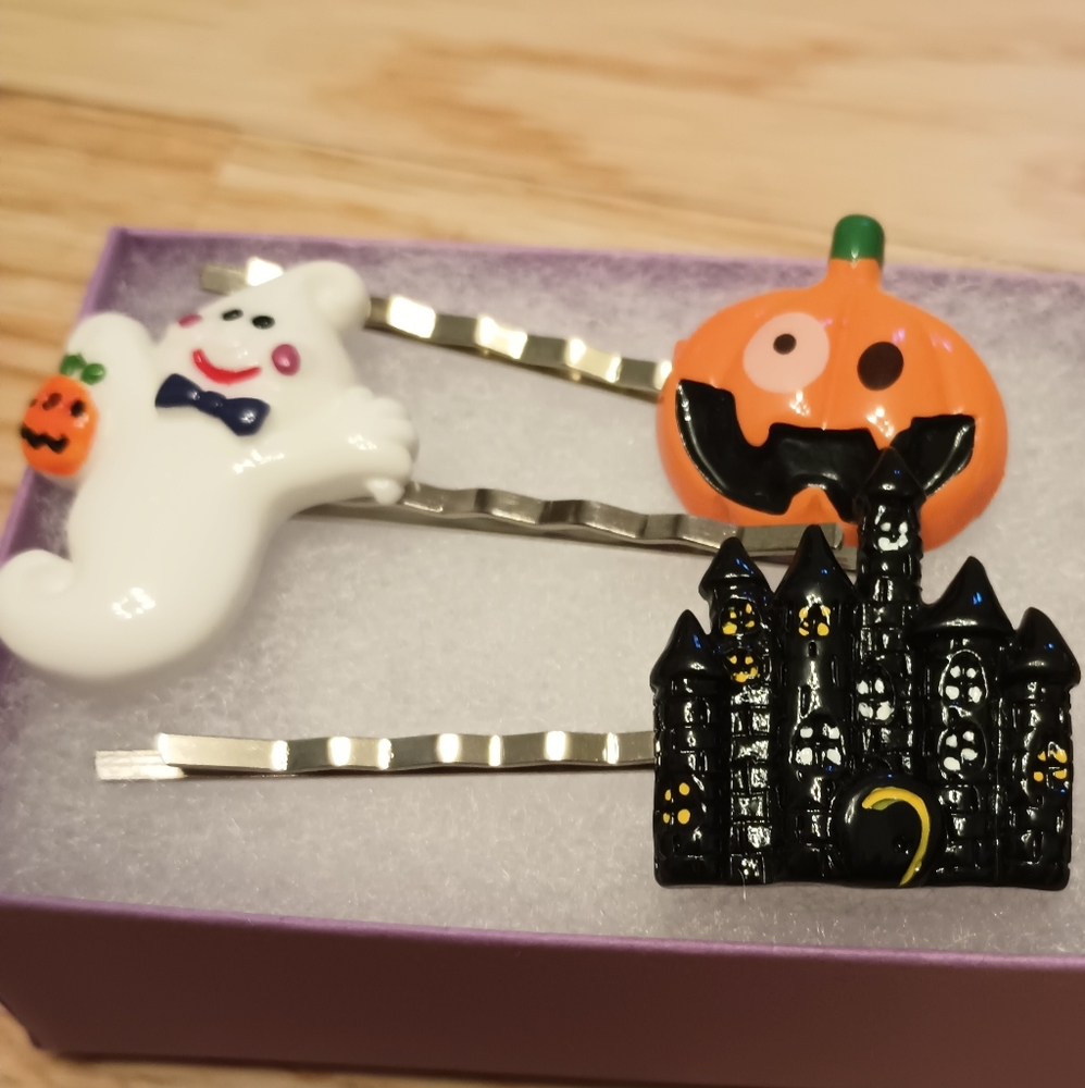 kids spooky halloween hair pins ghost pumpkin castle - Picture 3 of 4